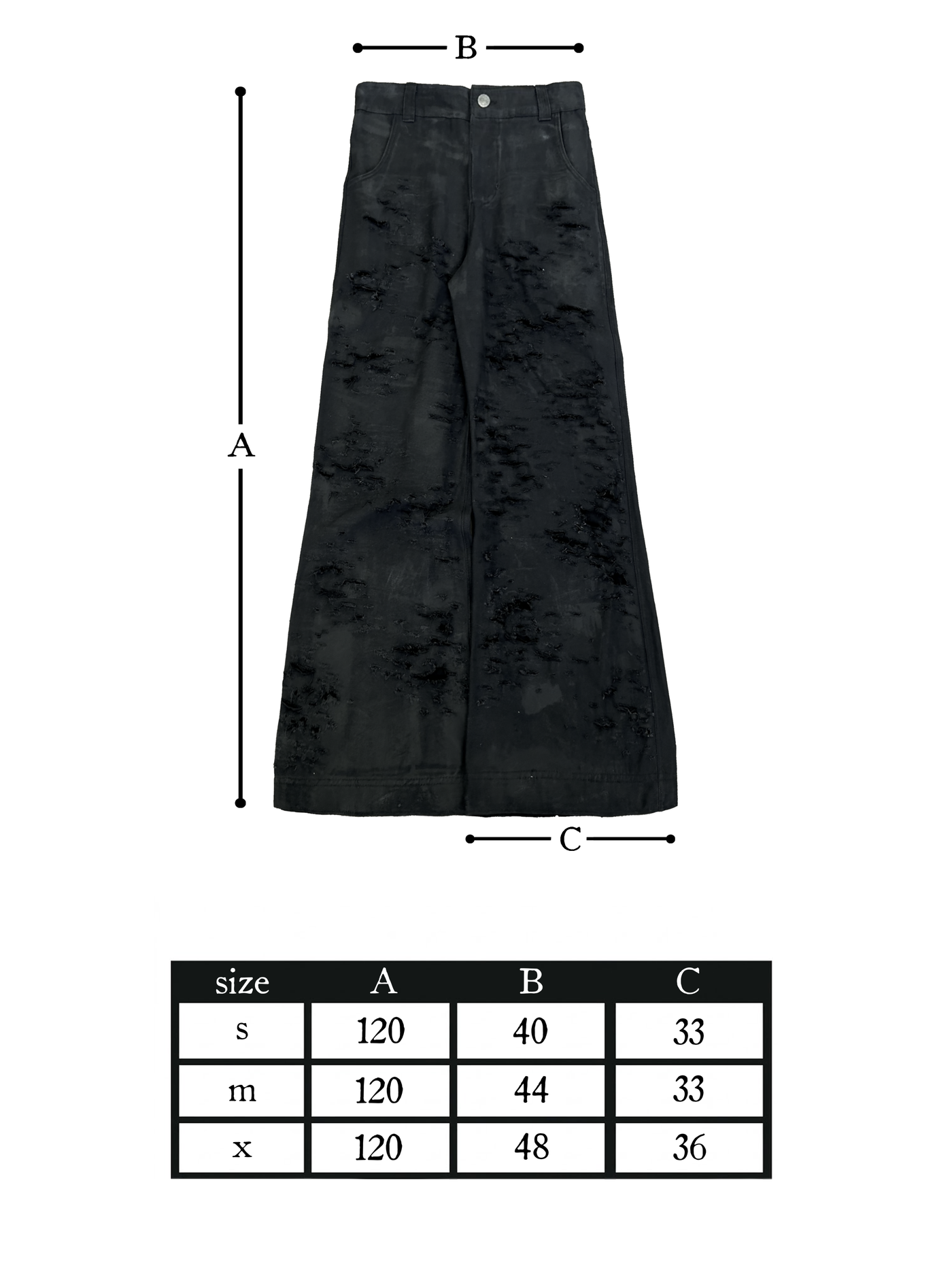 size chart — DESTROYED WAX TROUSERS